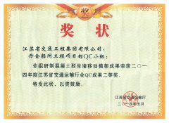 江苏省交通运输行业QC成果二等奖（2014年度）